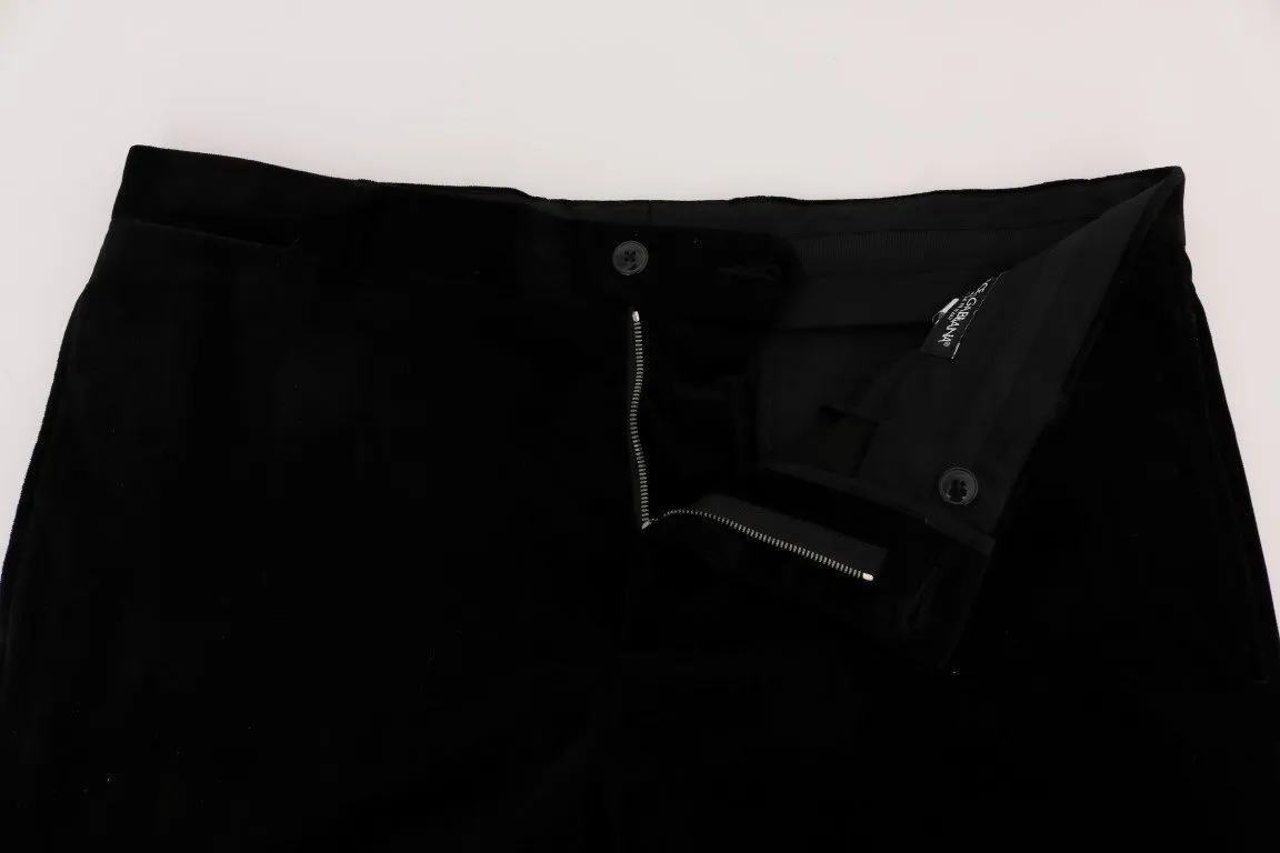 Black Cotton Velvet Capri Pants