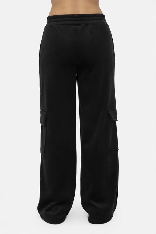 Black Elastic Waist Corduroy Cargo Pants