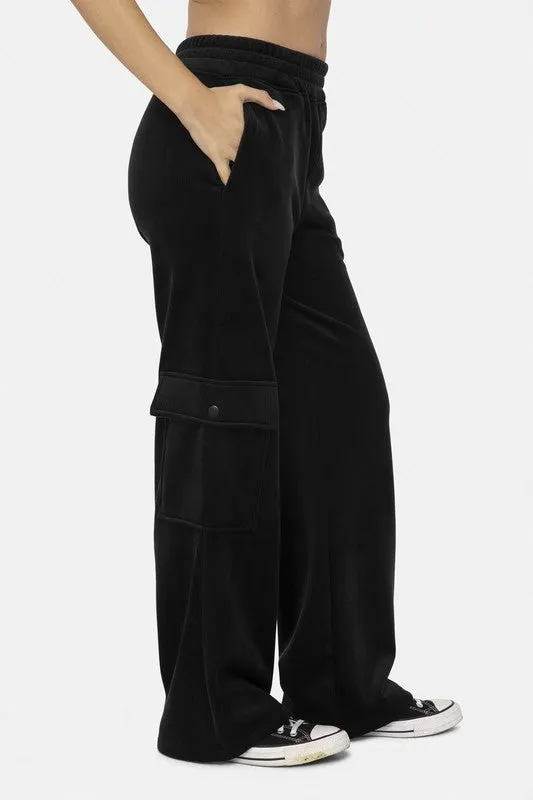 Black Elastic Waist Corduroy Cargo Pants