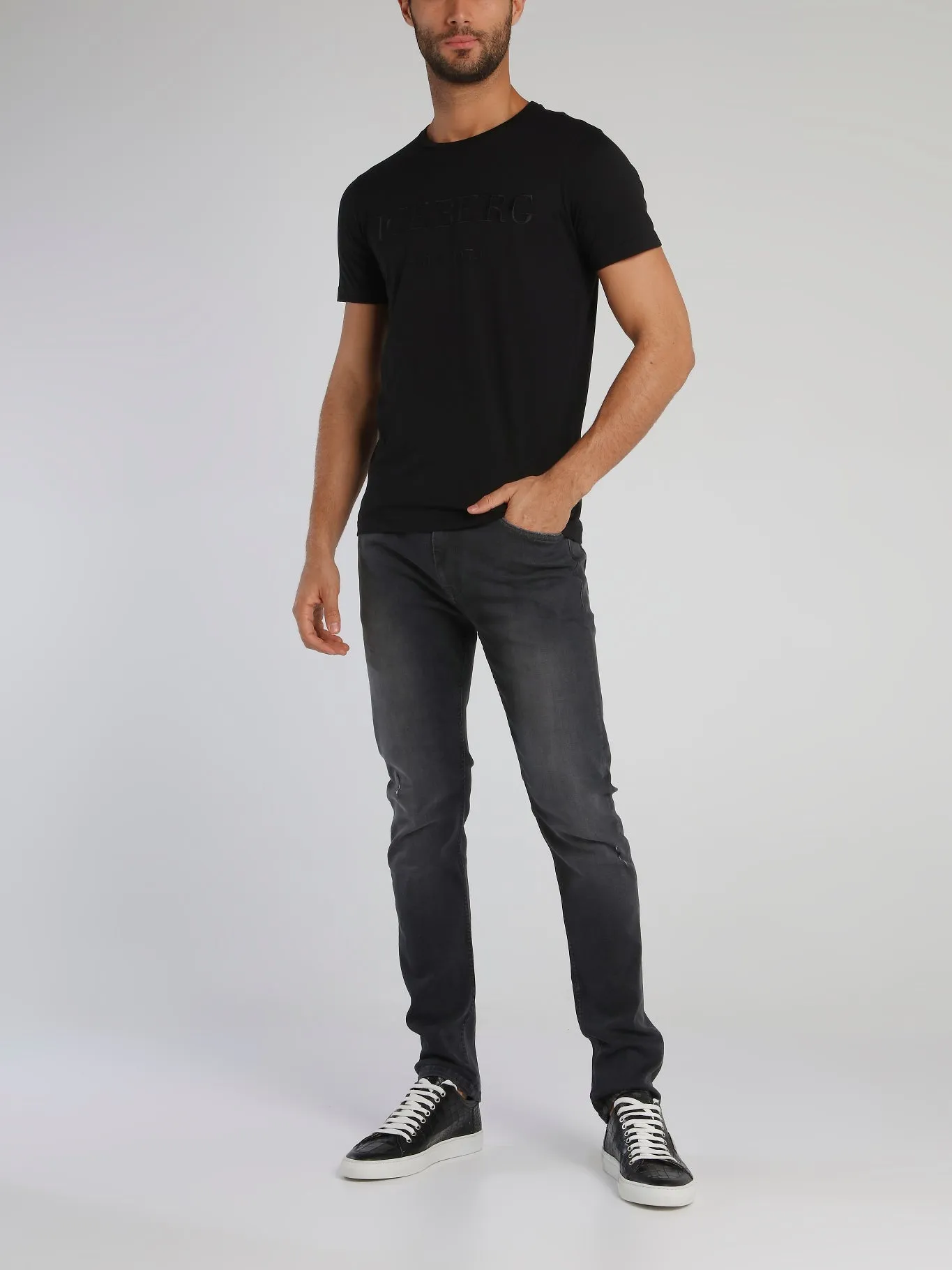 Black Embroidered Logo Crewneck T-Shirt