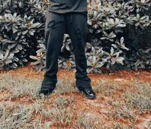 Black On Black Stacked Sweatpants