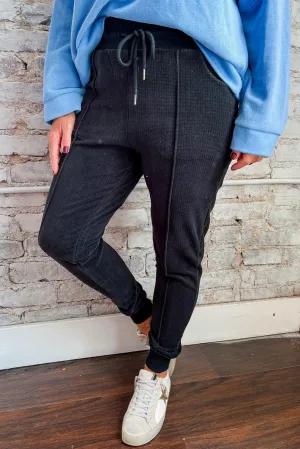 Black Plus Size Textured Drawstring Jogger Pants