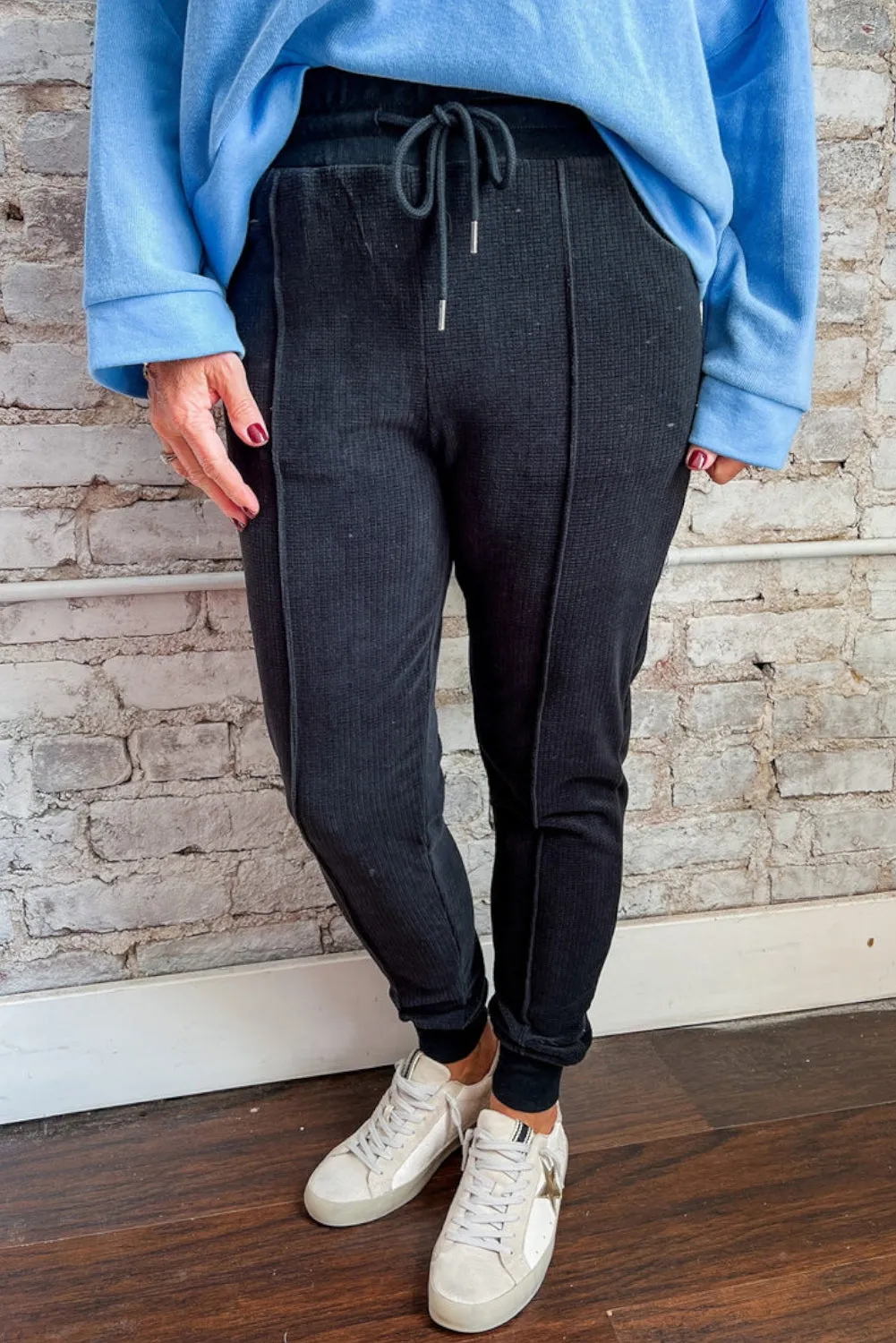 Black Plus Size Textured Drawstring Jogger Pants