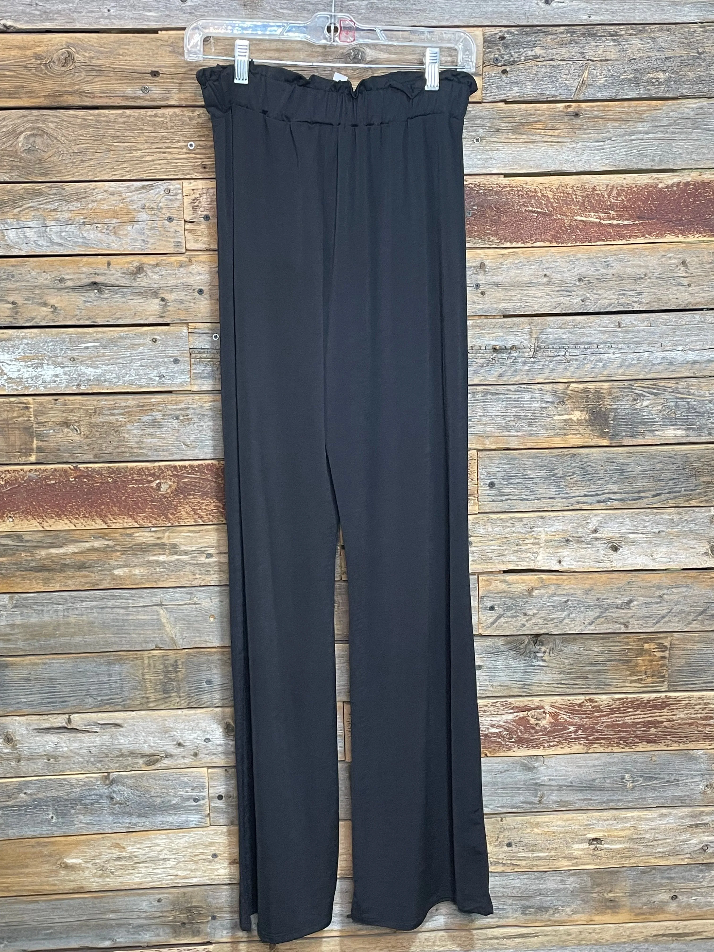 Black Wide Leg Elastic Palazzo Pants