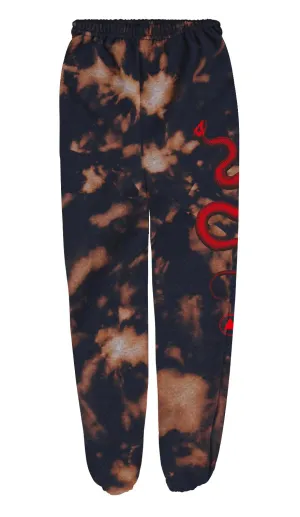 Bleach-Dyed Snake Logo Sweatpants