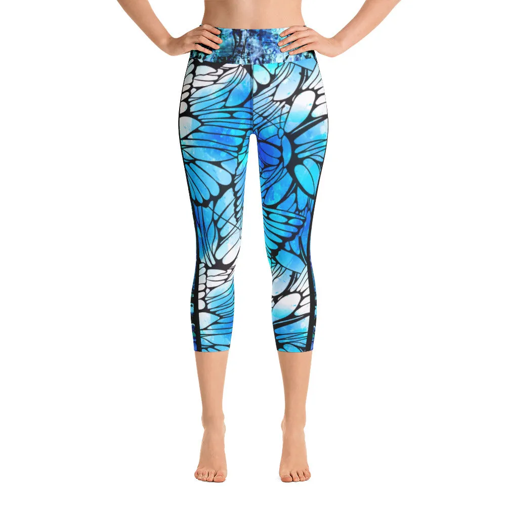 Blue Butterflies - Yoga Capri Leggings
