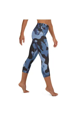 Blue Camo Yoga Capri Leggings