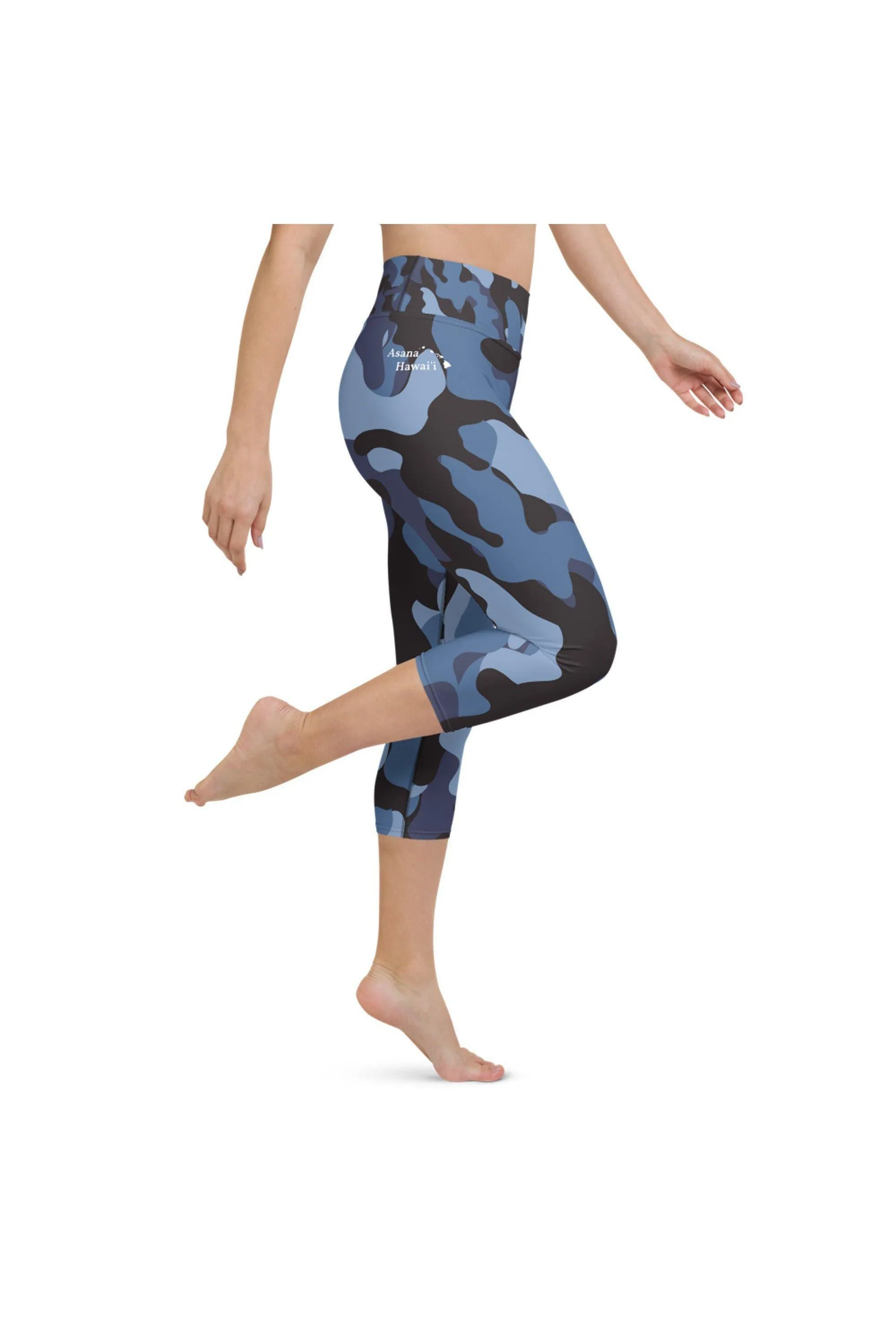Blue Camo Yoga Capri Leggings