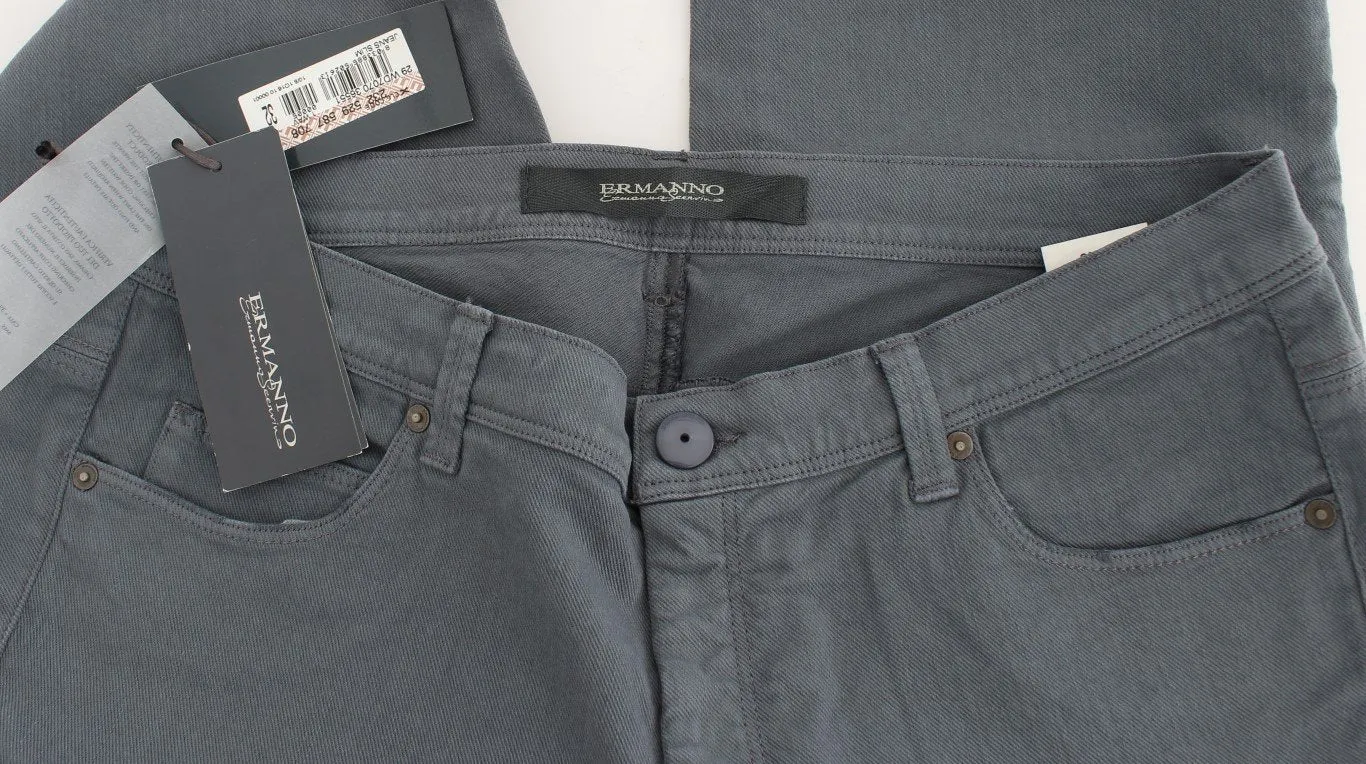 Blue Cotton Blend Slim Fit Bootcut Jeans