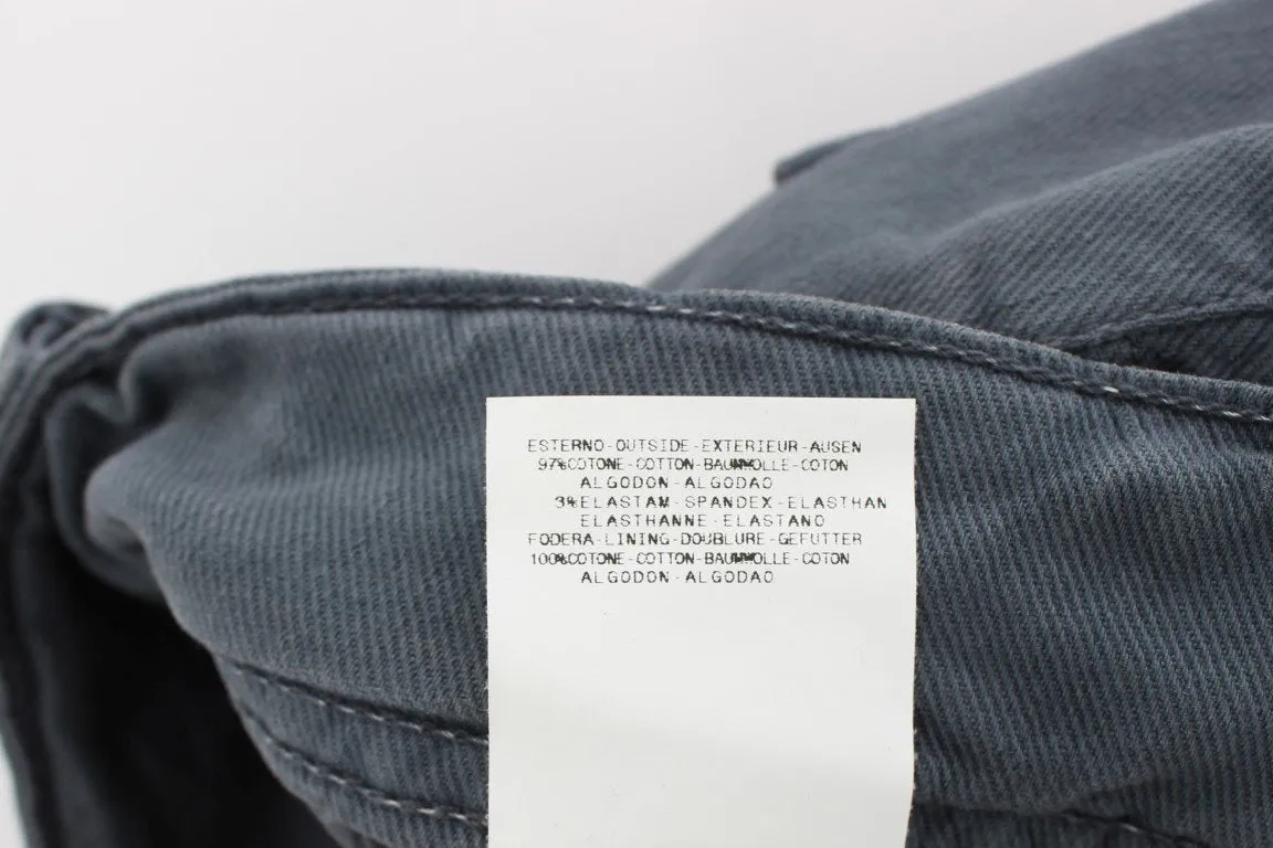 Blue Cotton Blend Slim Fit Bootcut Jeans