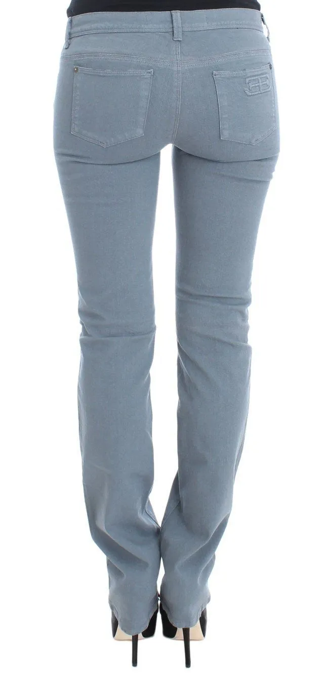 Blue Cotton Blend Slim Fit Bootcut Jeans