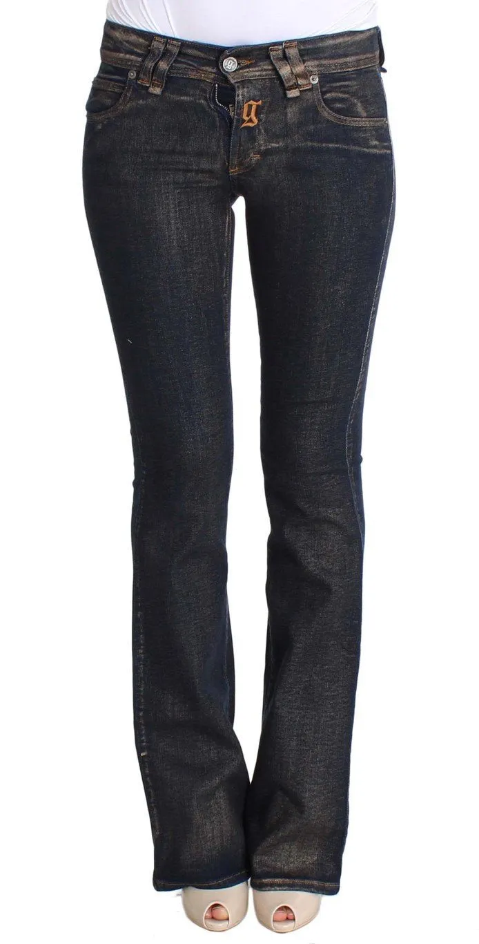 Blue Dark Cotton Stretch Flare Bootcut Jeans