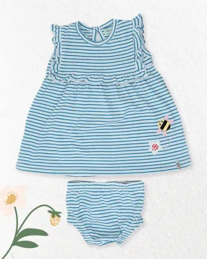 Blue Stripe Print Dress And Pant Set