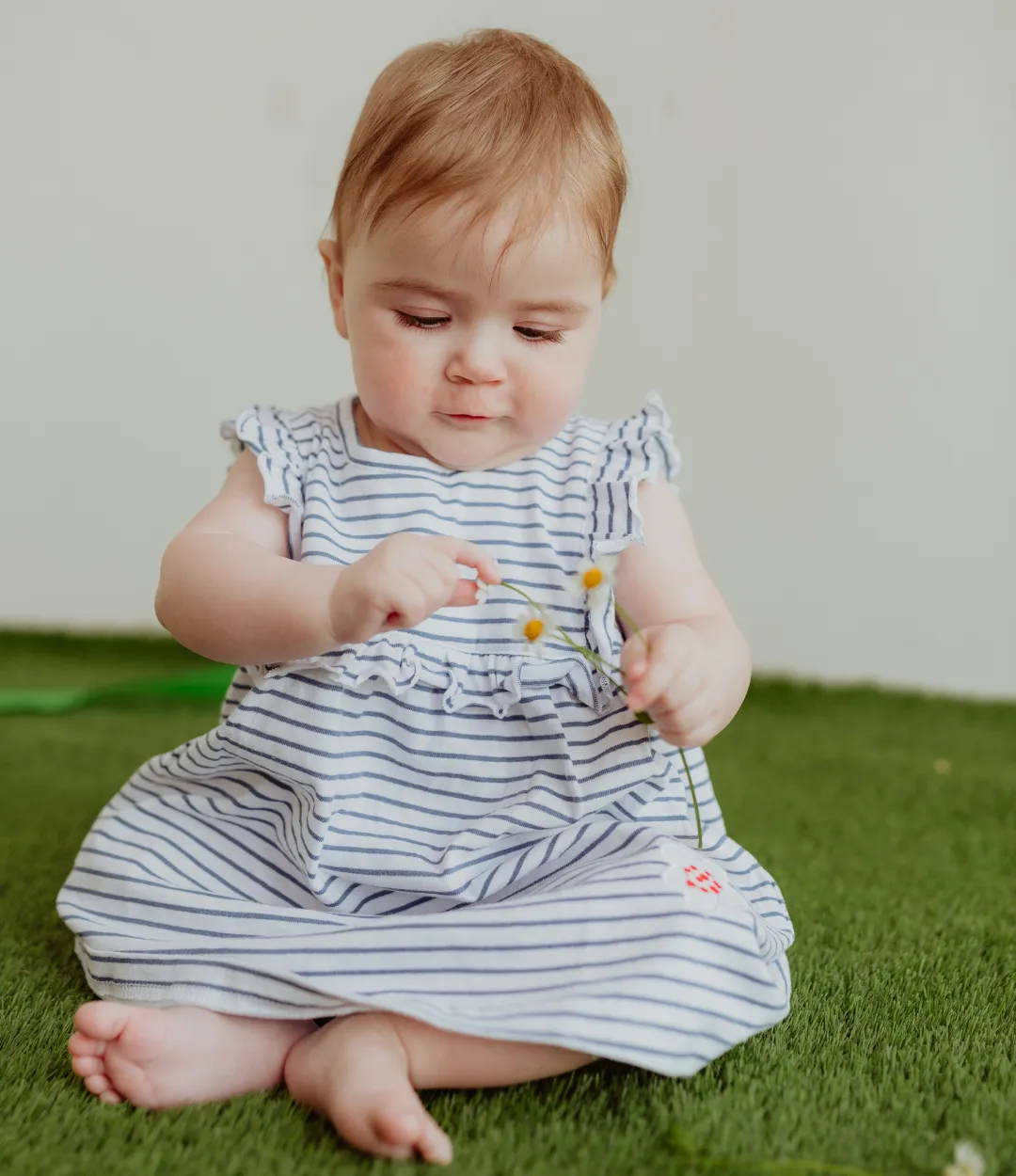 Blue Stripe Print Dress And Pant Set