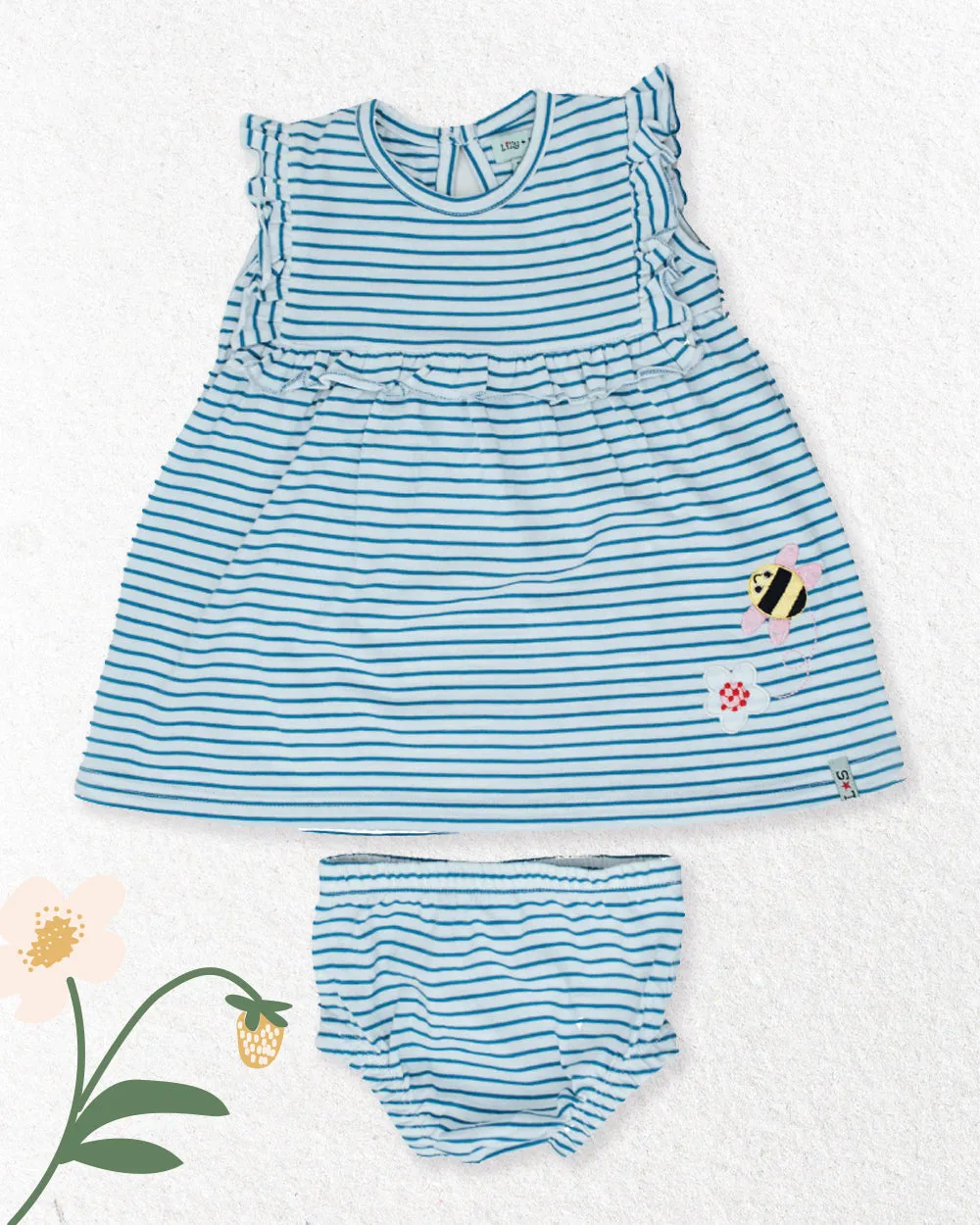 Blue Stripe Print Dress And Pant Set