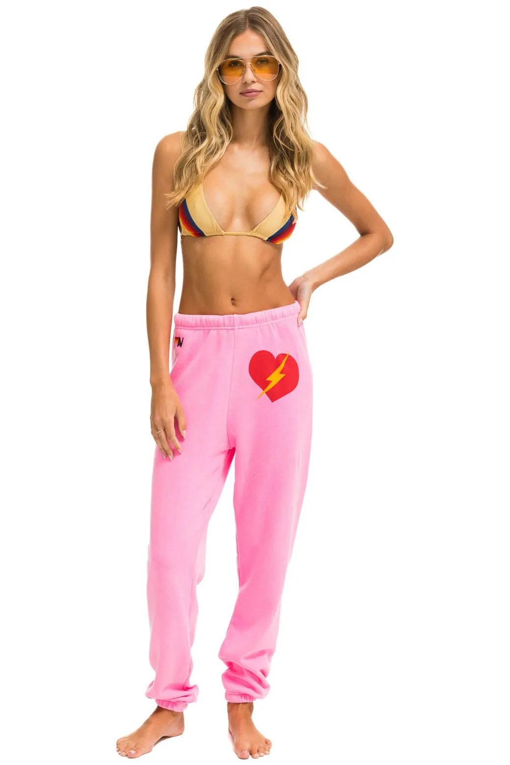 BOLT HEART SWEATPANTS - NEON PINK