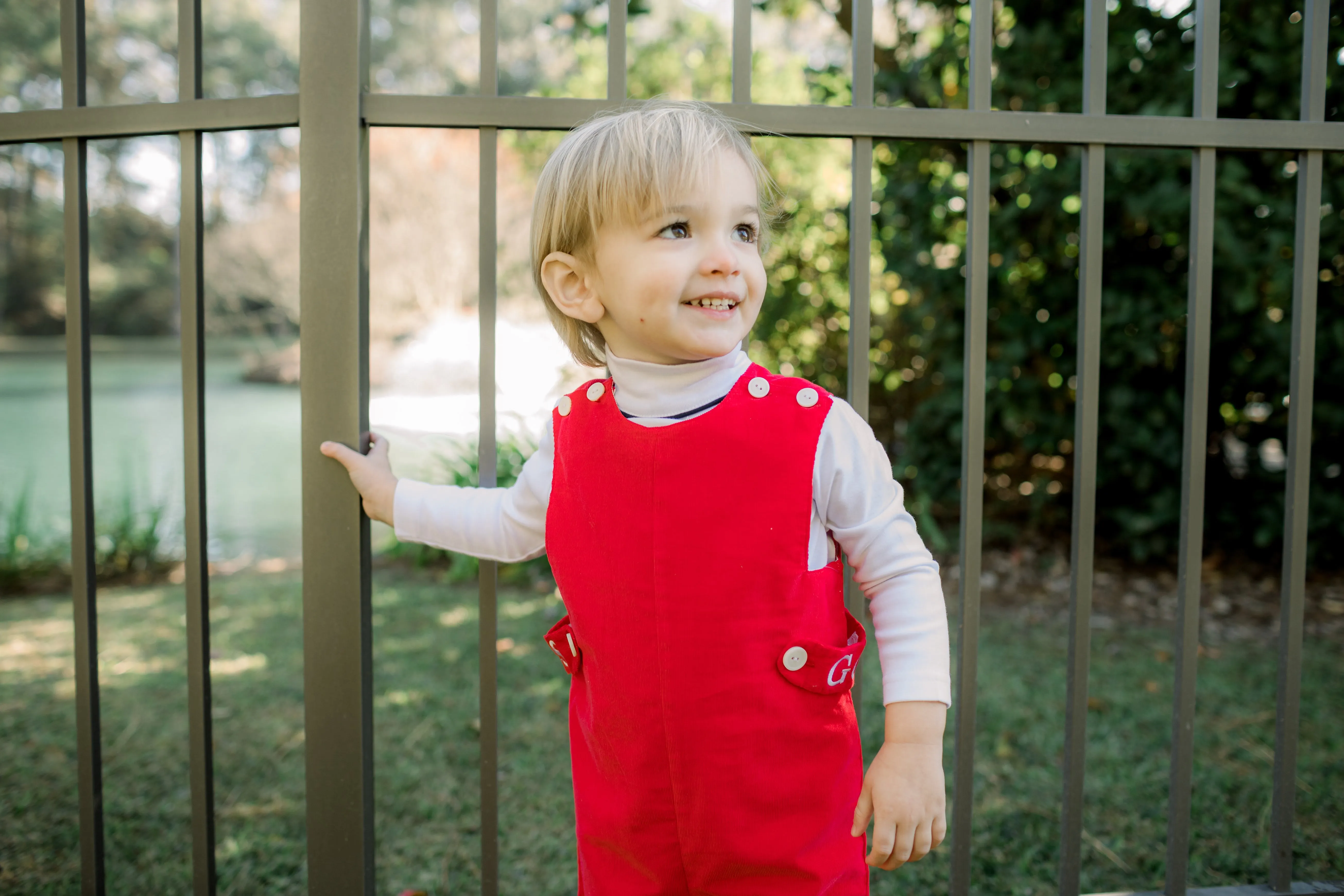 Boys Corduroy Longall | Red with Plaid Cuff