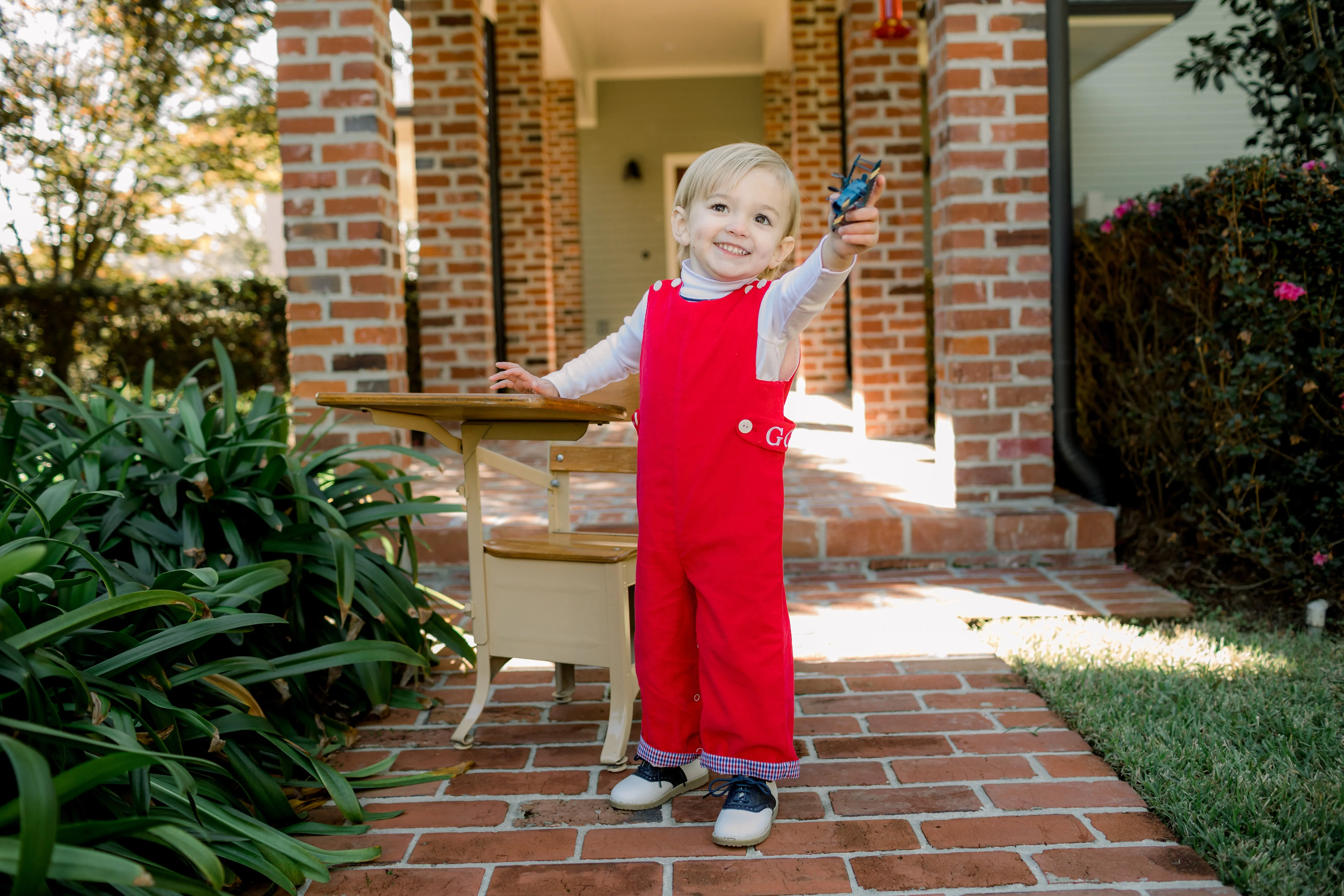 Boys Corduroy Longall | Red with Plaid Cuff