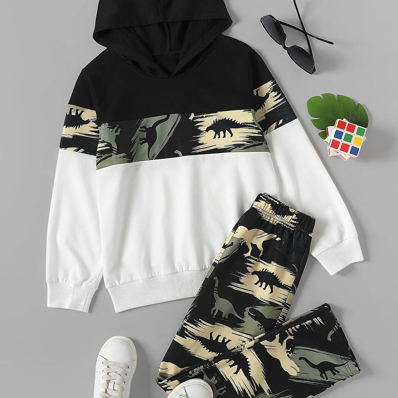 Boys' Dinosaur Print Hoodie and Sweatpants Set
