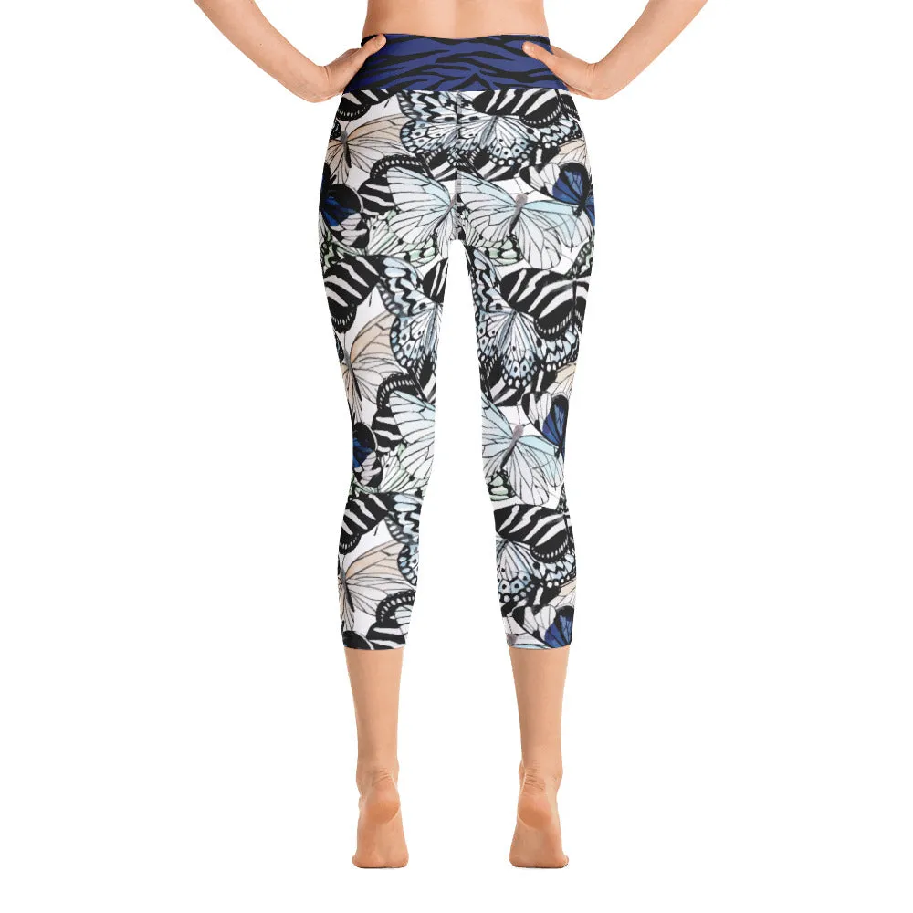 Butterflies and Zebra - Yoga Capri Leggings
