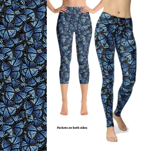 Butterfly Leggings Blue Butterfly Leggings with Pocket  Blue-spotted