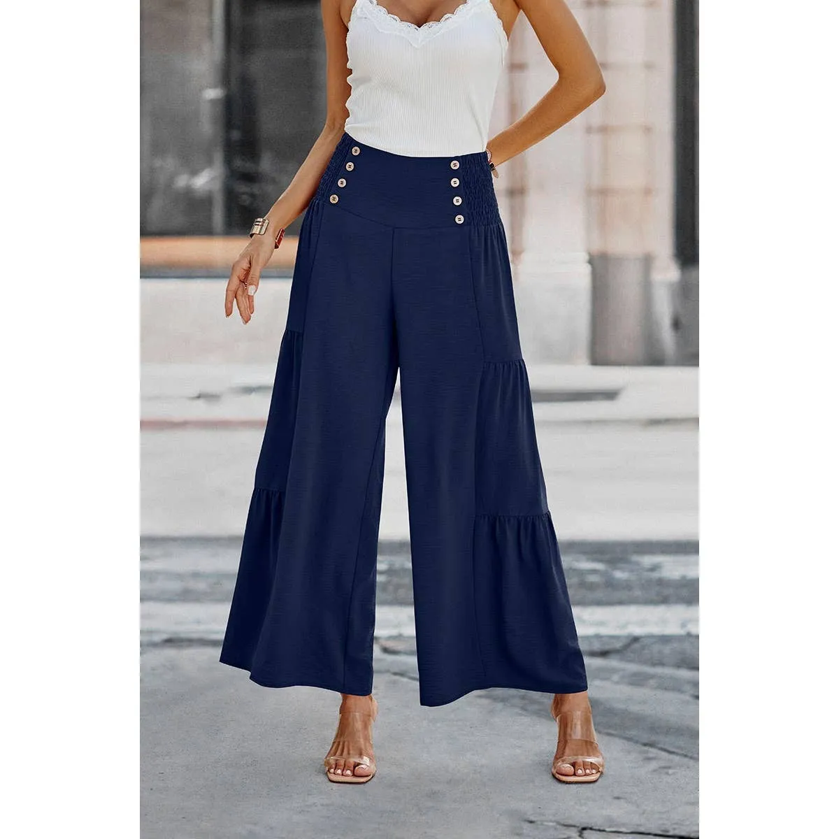 Buttoned Bliss Wide Leg Palazzos