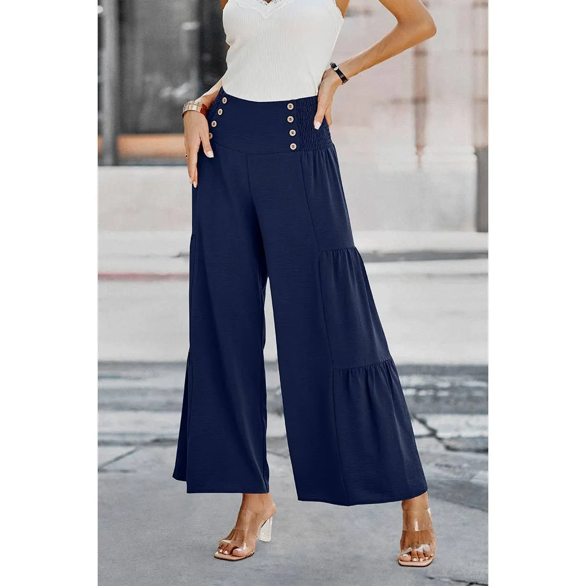 Buttoned Bliss Wide Leg Palazzos