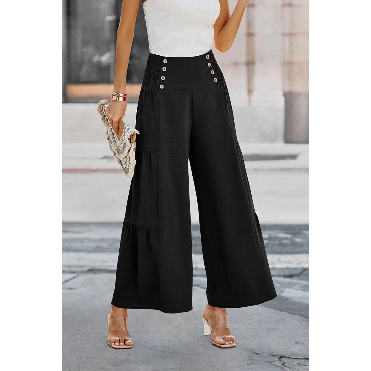 Buttoned Bliss Wide Leg Palazzos