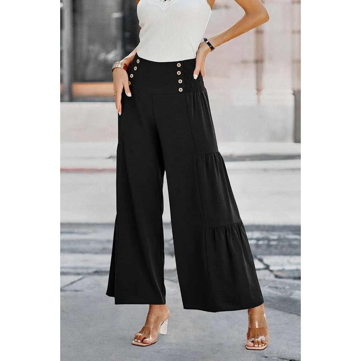 Buttoned Bliss Wide Leg Palazzos