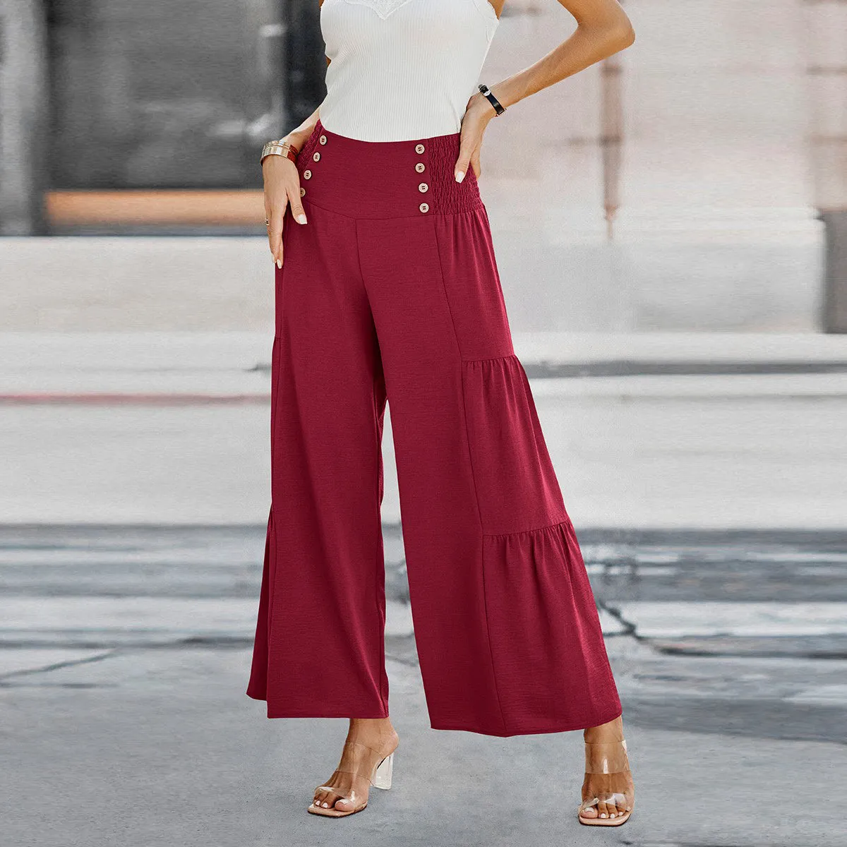 Buttoned Bliss Wide Leg Palazzos