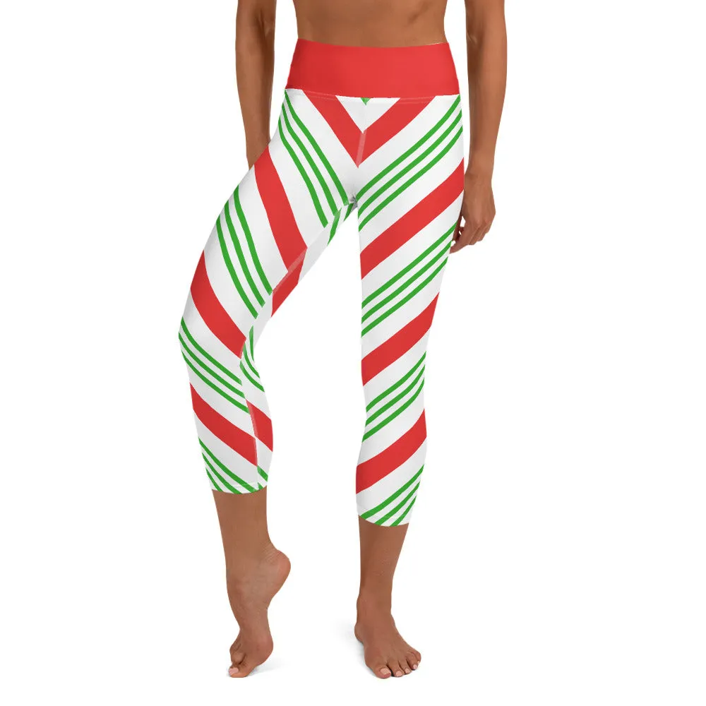 Candy Cane High-waist Yoga Capri Leggings