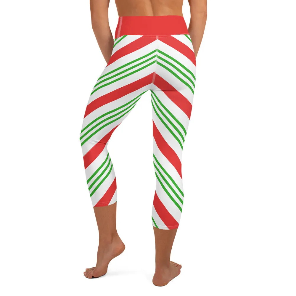 Candy Cane High-waist Yoga Capri Leggings