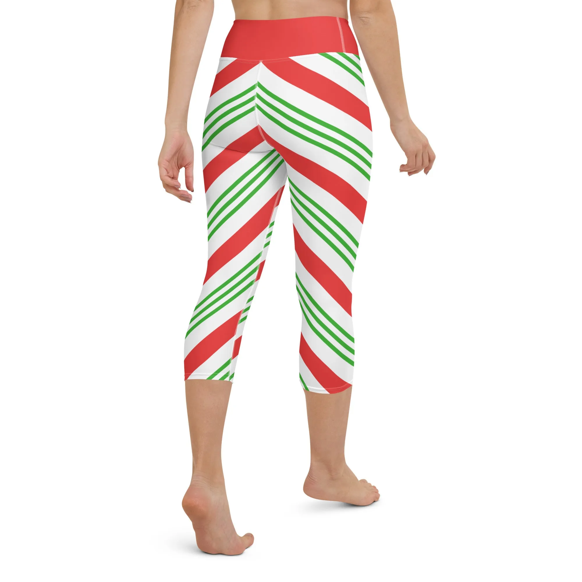 Candy Cane High-waist Yoga Capri Leggings