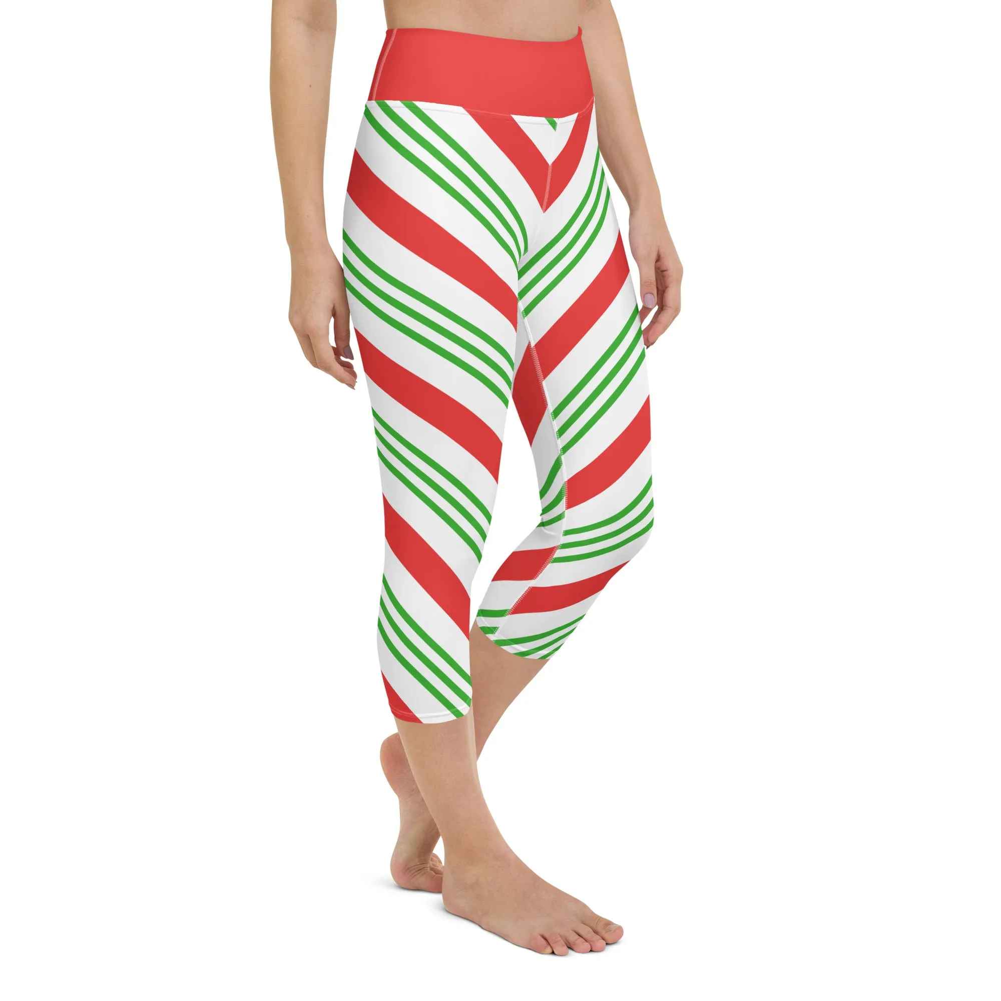 Candy Cane High-waist Yoga Capri Leggings