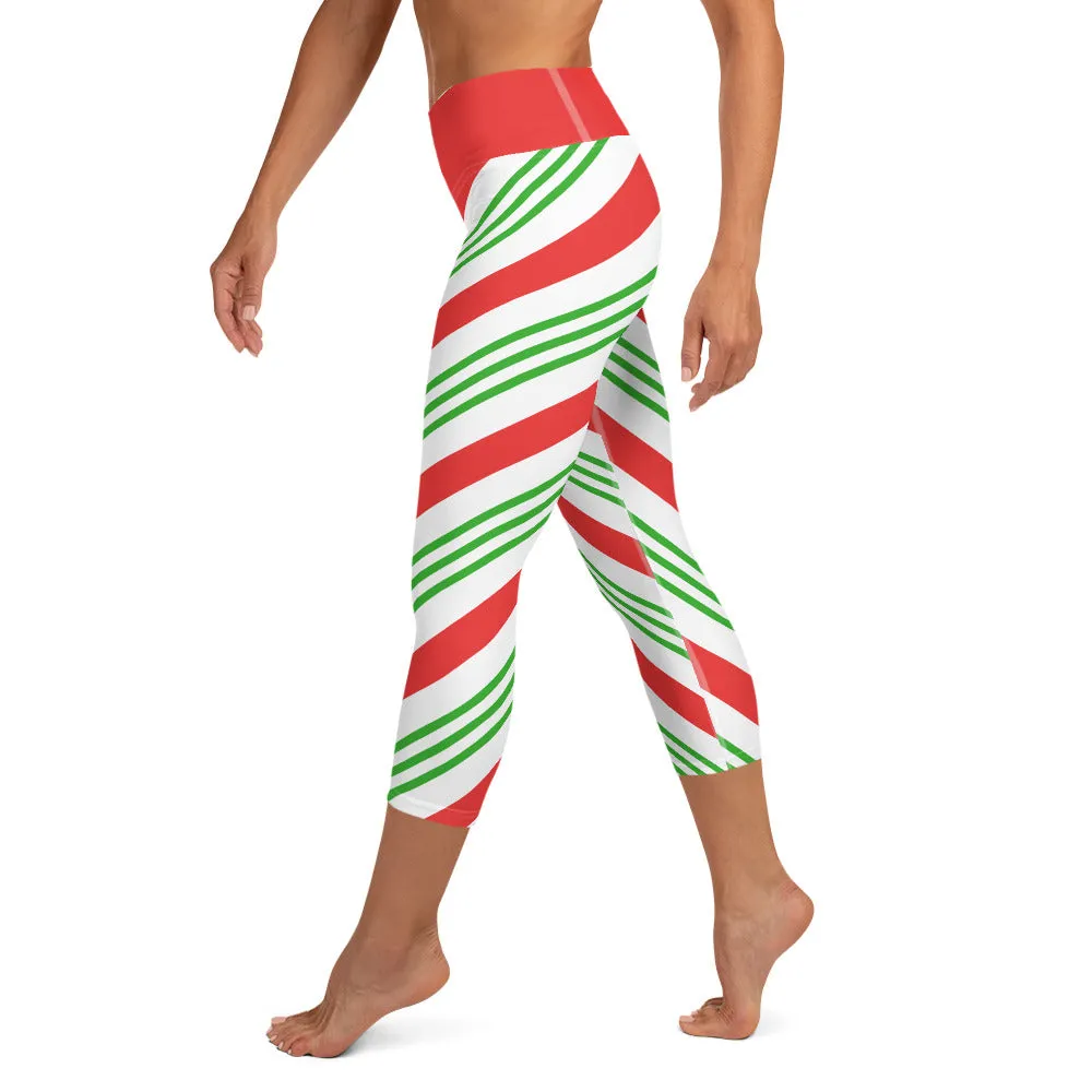 Candy Cane High-waist Yoga Capri Leggings