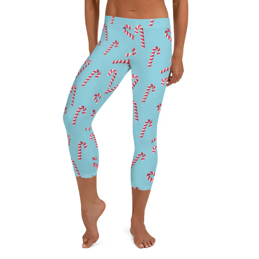 Candy Cane Print Mid-waist Capri Leggings