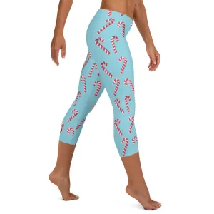 Candy Cane Print Mid-waist Capri Leggings