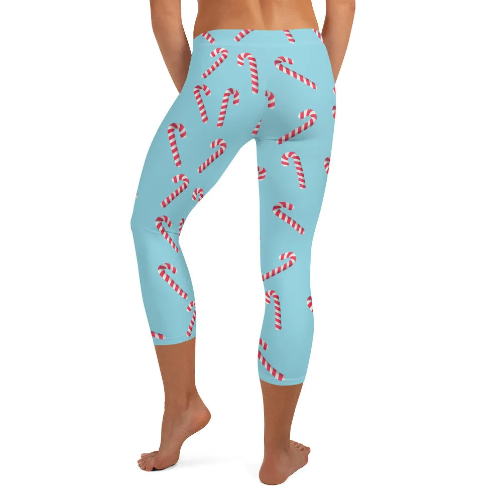 Candy Cane Print Mid-waist Capri Leggings