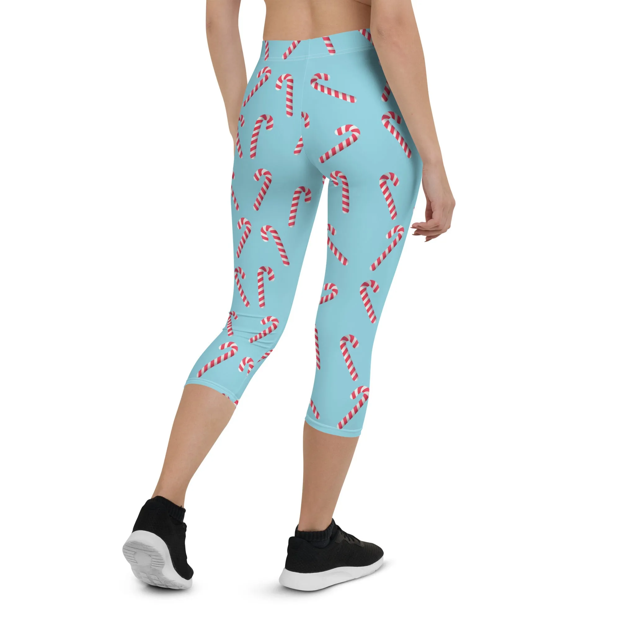 Candy Cane Print Mid-waist Capri Leggings