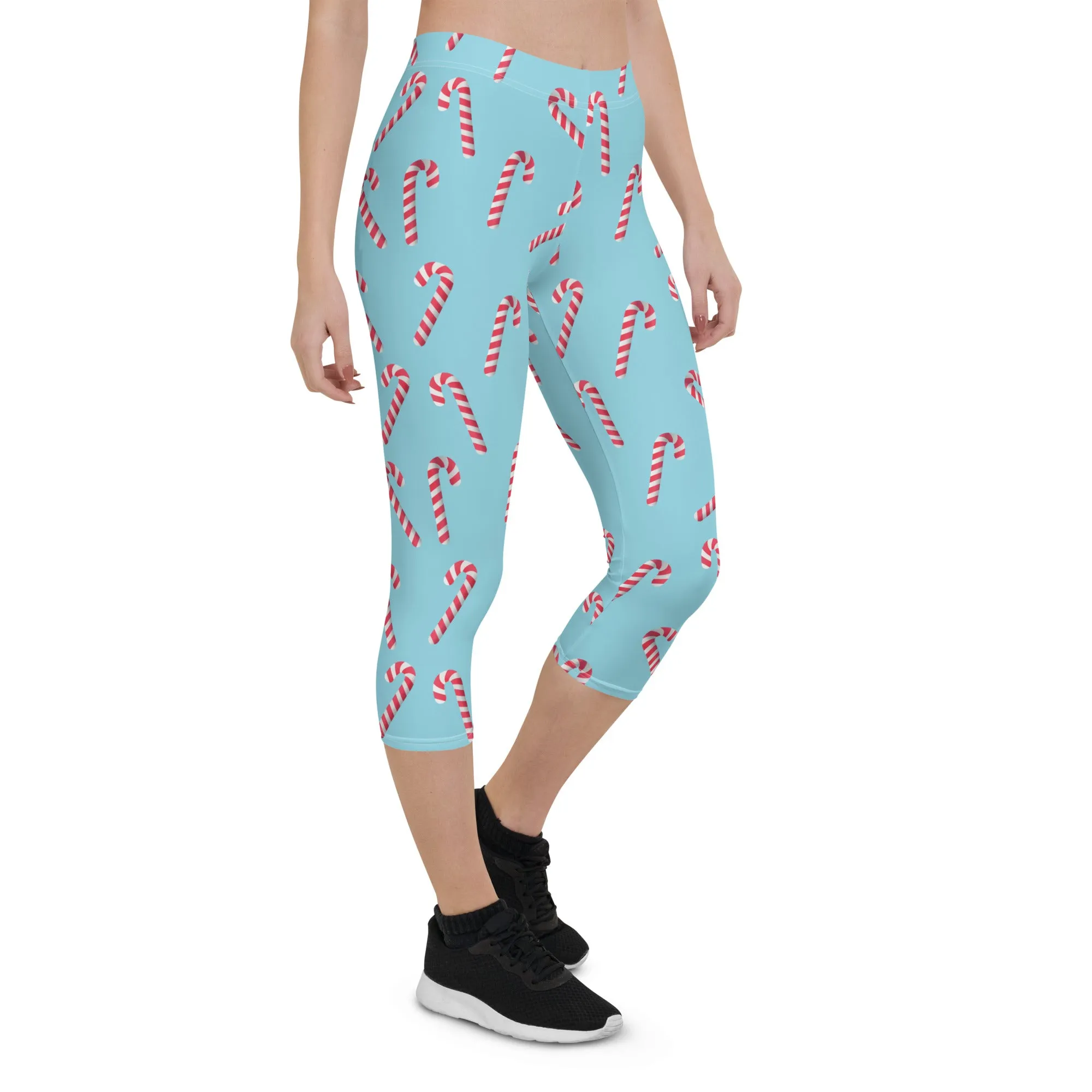 Candy Cane Print Mid-waist Capri Leggings
