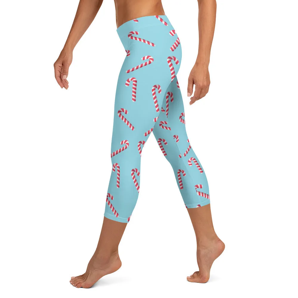 Candy Cane Print Mid-waist Capri Leggings