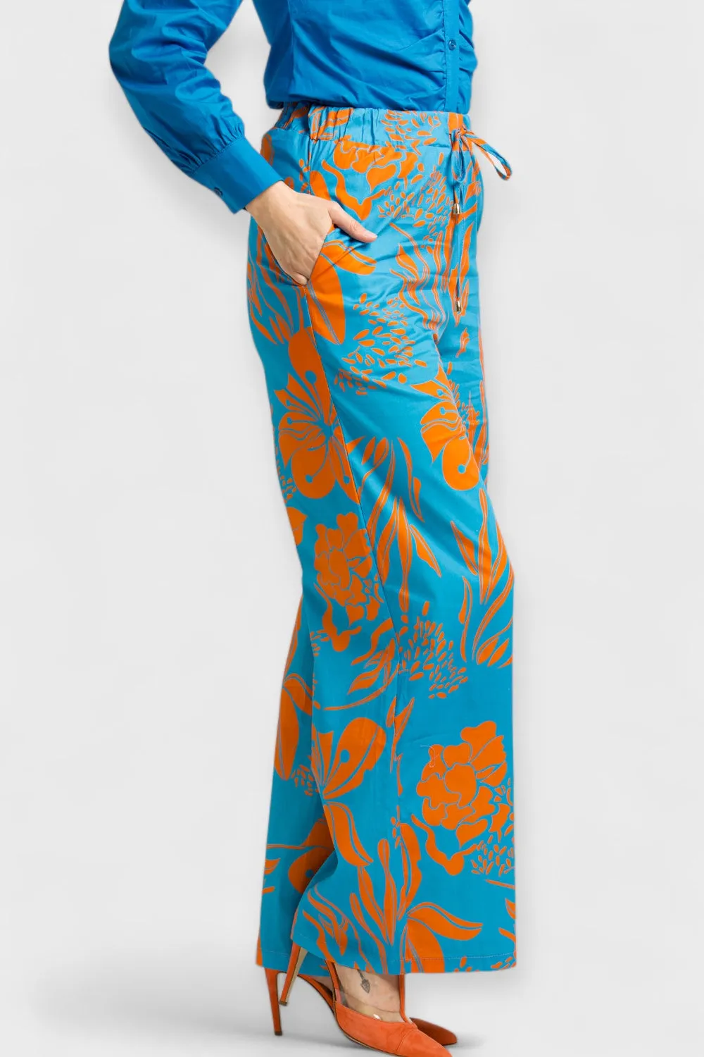 Capri Blue & Orange Floral Palazzo Pants