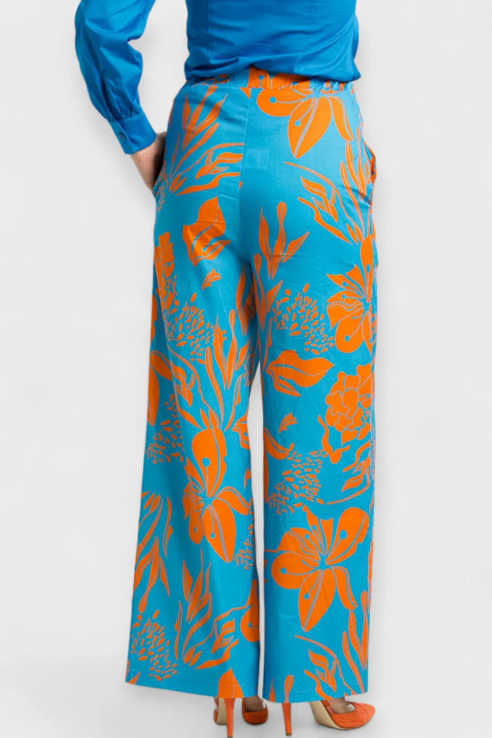 Capri Blue & Orange Floral Palazzo Pants