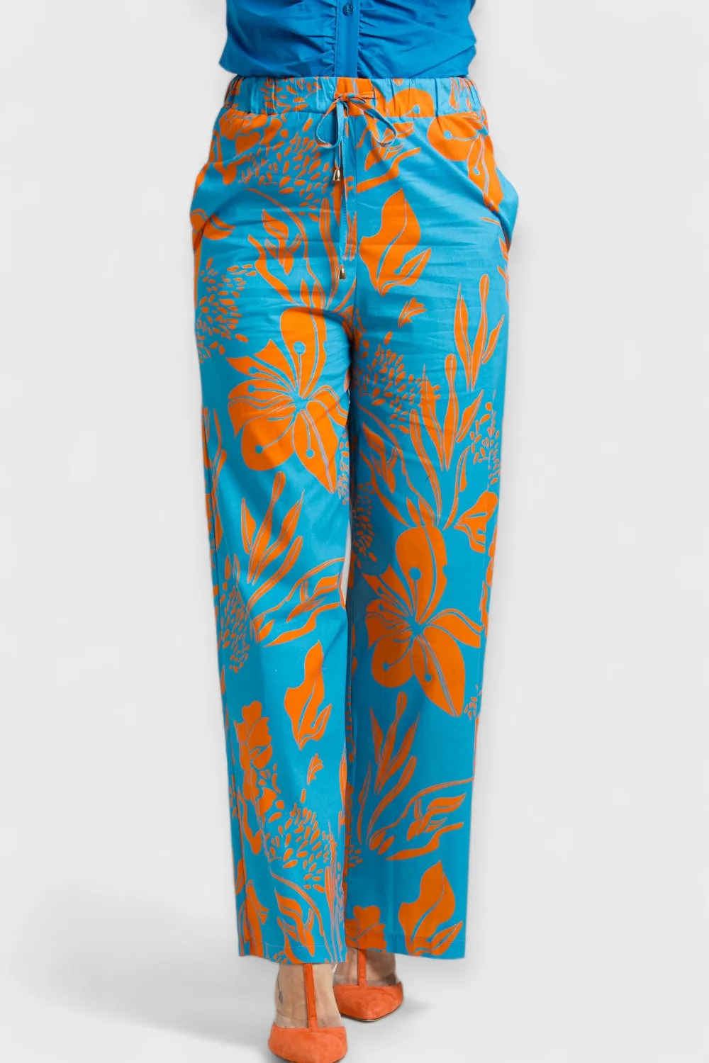 Capri Blue & Orange Floral Palazzo Pants