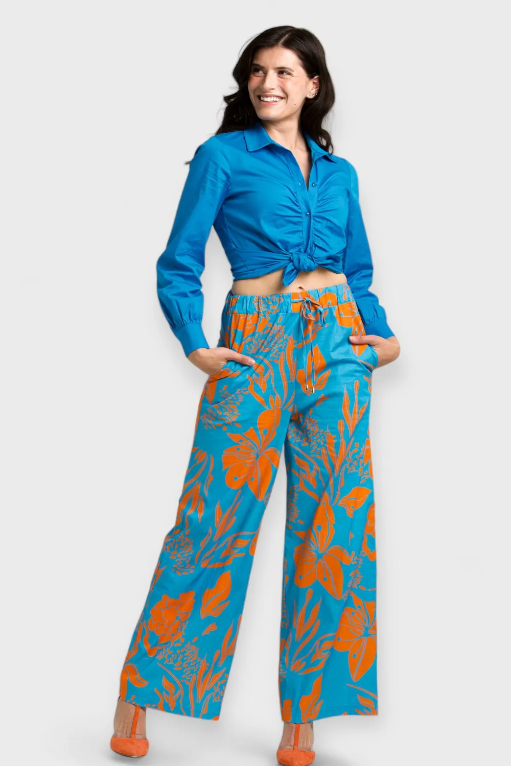 Capri Blue & Orange Floral Palazzo Pants