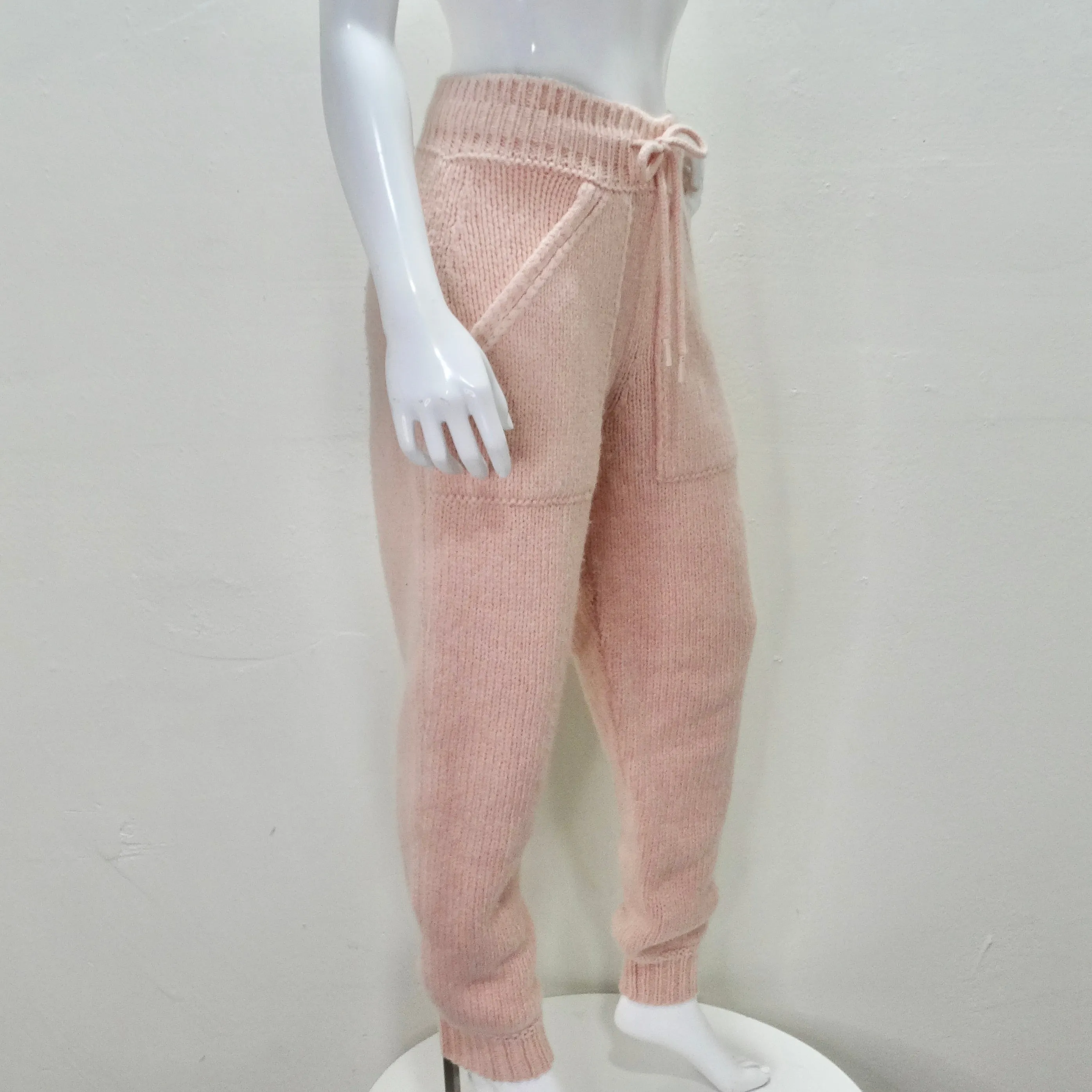 Chanel Pre Fall 2021 Pink Alpaca Knit Jogger Sweatpants