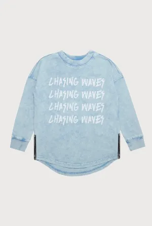 CHASING WAVES LONG SLEEVE - ACID WASH BLUE