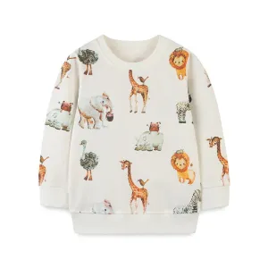 Children's Cartoon Animals Print Long Sleeve Cotton Sweatshirt - Yellow, White, Brown