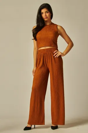 Cognac Crinkle Cropped Top & Lounge Pants Set 2/14/25 9610