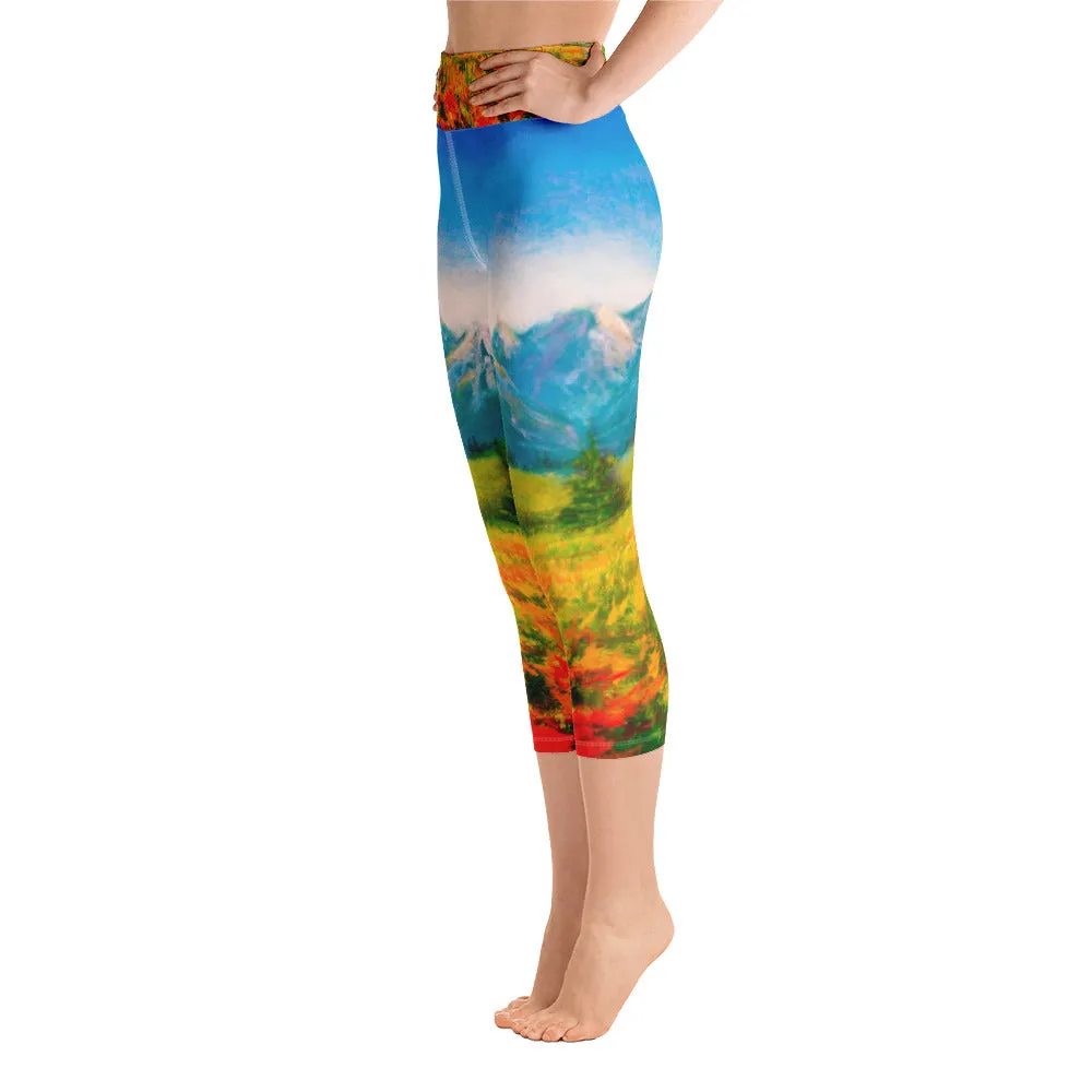 Colorado Mountains Painting - Yoga Capri Leggings